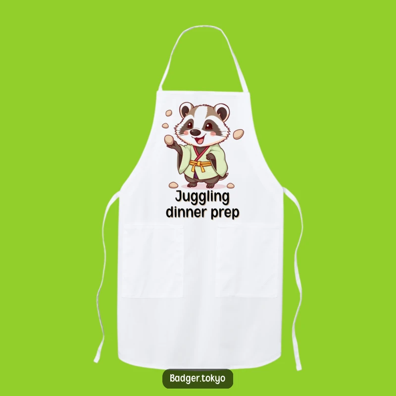 Funny Juggling Badger Kimono Apron: Cheerful Chef, Kitchen Fun, Perfect Funny Gift