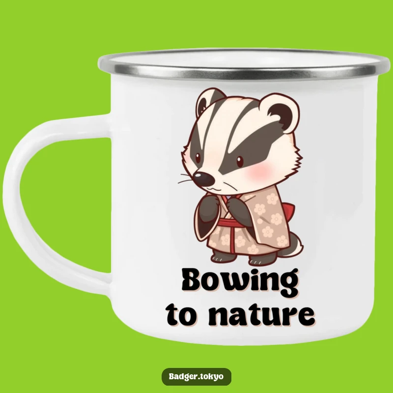 Funny Enamel Badger Kimono Mug - Polite Adventures Ahead