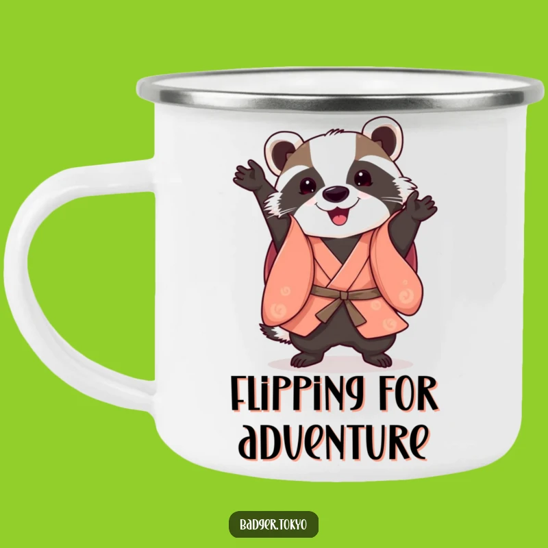 Funny Somersault Badger Kimono Camping Mug: Acrobatic Adventures, Outdoor Fun, Funny Gift