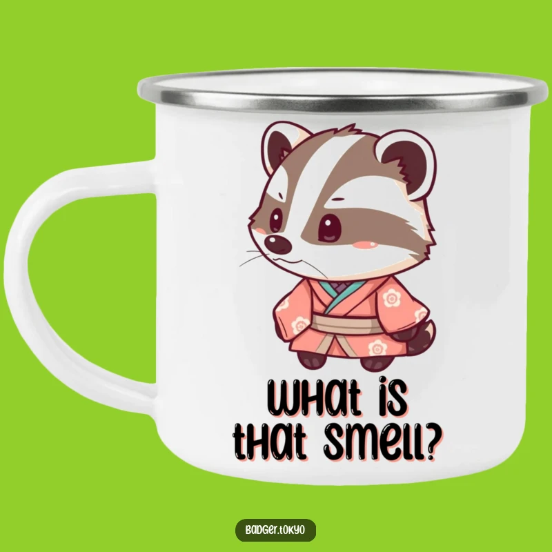 Funny Kawaii Badger Kimono Camping Mug: Inquisitive Adventures, Outdoor Fun, Funny Gift