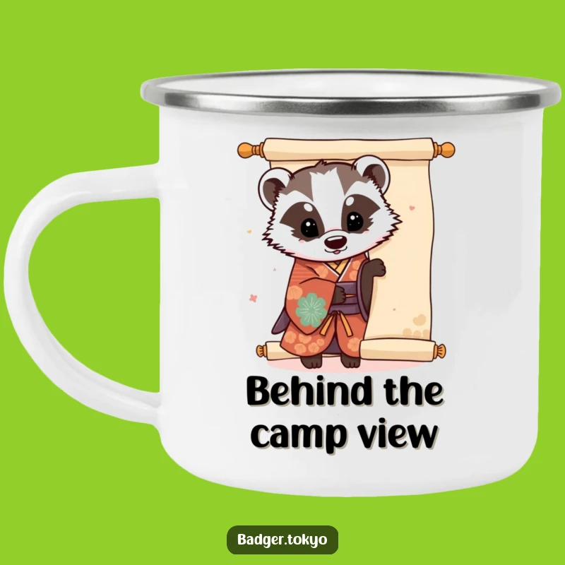Funny Kawaii Badger Kimono Camping Mug - Playful Scroll Adventure Gift