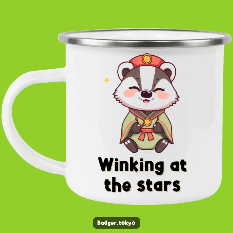 Funny Winking Badger Kimono Camping Mug: Mischievous Adventures, Happy Sparkle, Funny Gift