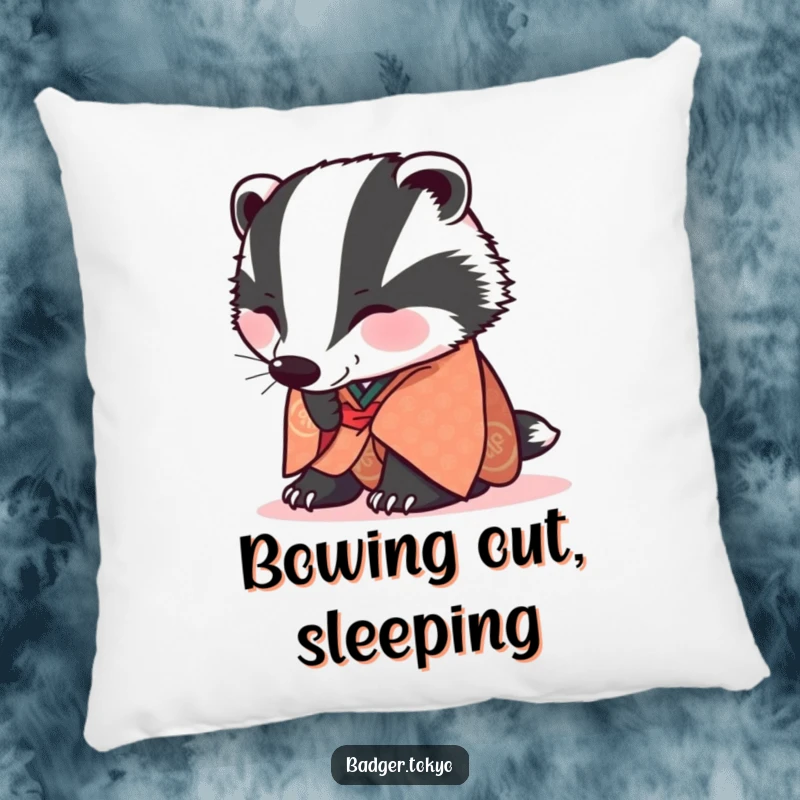 Funny Pillow: A badger in a patterned kimono bows low, offering comfort and polite charm.
