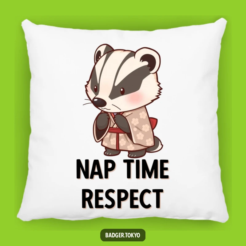 Funny Accent Pillow: Cute Badger Kimono Bow - Cozy Decor