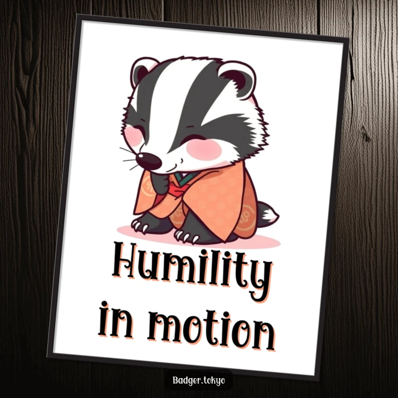 Funny Digital Art Print: A badger in a patterned kimono bows low, ready to print.