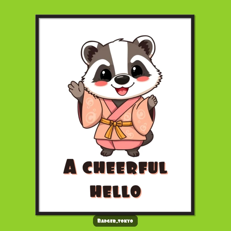 Funny Happy Badger Kimono Digital Print: Friendly Art, Instant Cheer, Funny Gift