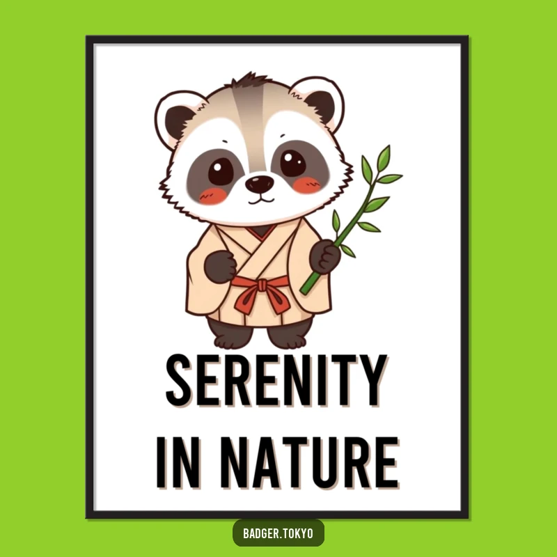 Funny Kawaii Badger Bamboo Digital Art - Calm Zen Download