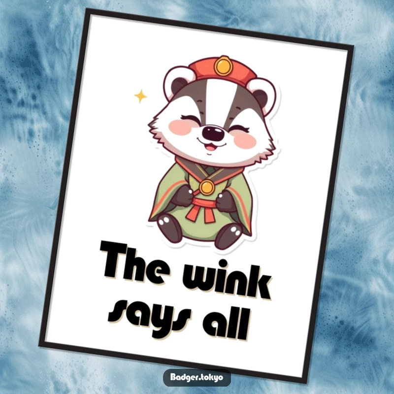 Funny Winking Badger Kimono Digital Art Print, badger winking with happy sparkle, mischievous, charming, instant download, perfect funny gift.