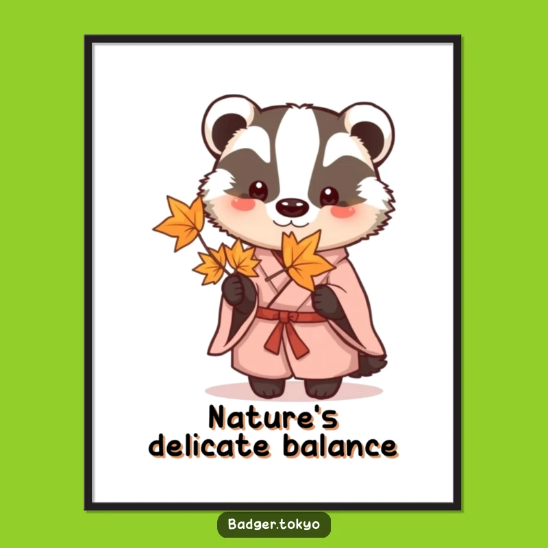 Funny Badger Kimono Digital Print - Delicate Leaf Art, Instant Funny Gift