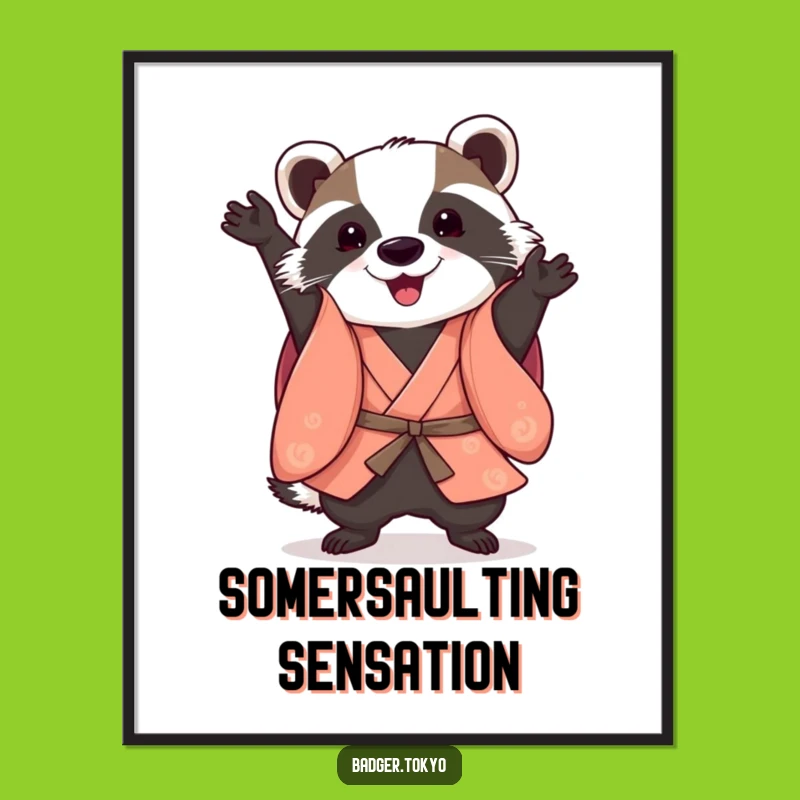 Funny Somersault Badger Kimono Digital Print: Acrobatic Art, Instant Action, Funny Gift