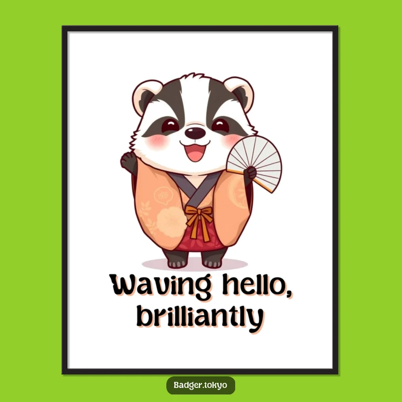 Funny Badger Fan Kimono Digital Print - Cheerful Fan Dance, Instant Funny Gift