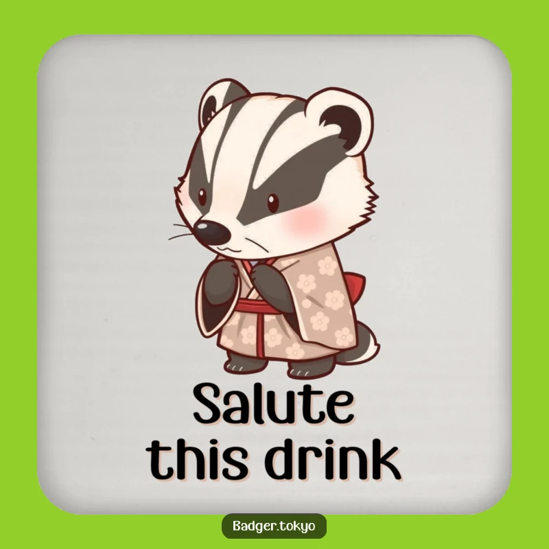 Funny Coaster Set: Cute Badger Kimono Bow - Protect Furniture