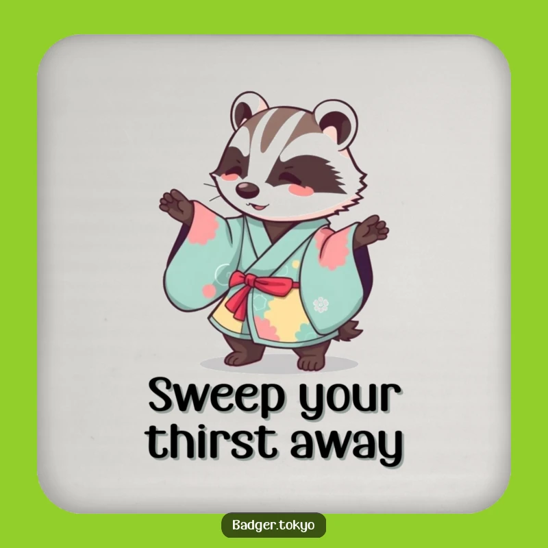 Funny Kawaii Badger Kimono Sweep Coaster - Elegant Drink Protection Gift