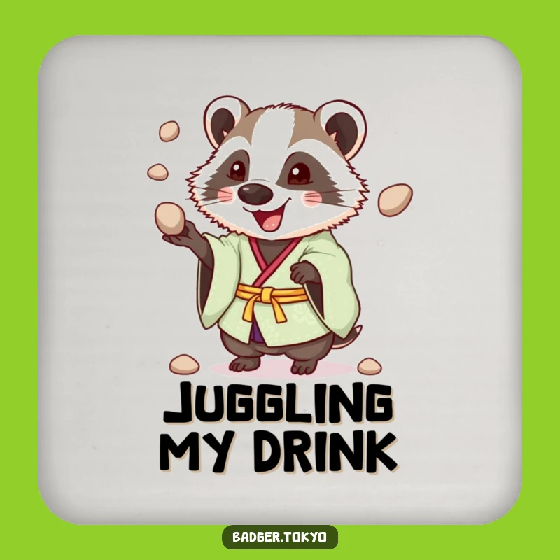 Funny Juggling Badger Kimono Coaster: Cheerful Protection, Stylish Home, Funny Gift