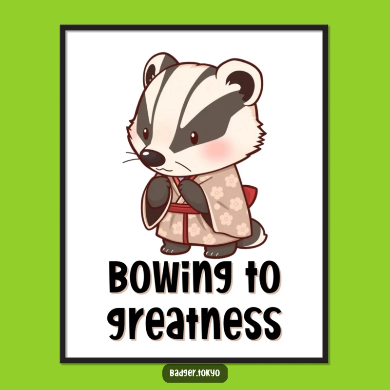 Funny Art Print: Cute Badger in Kimono Bowing - Wall Decor