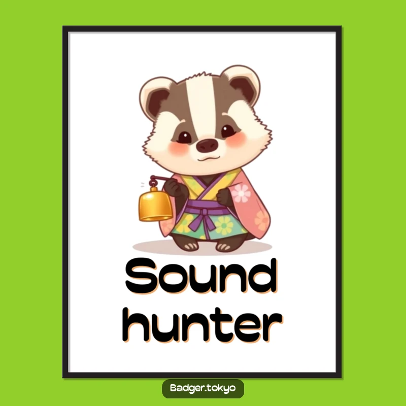 Funny Art Print: Curious Badger in Kimono & Bell - Whimsical Decor