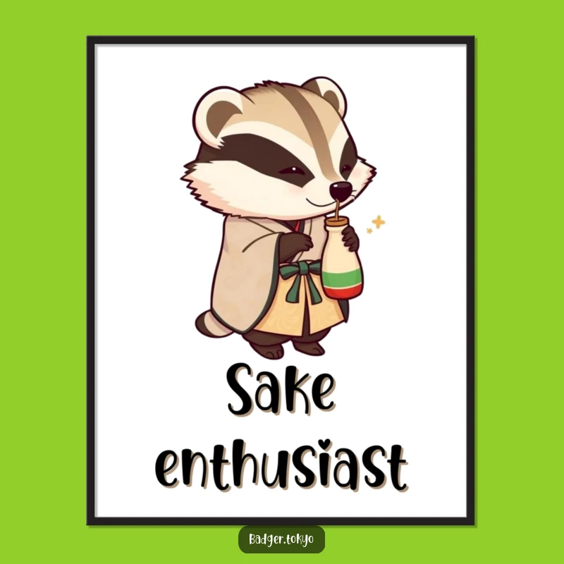 Funny Art Print: Sake Badger in Kimono - Festive Wall Decor