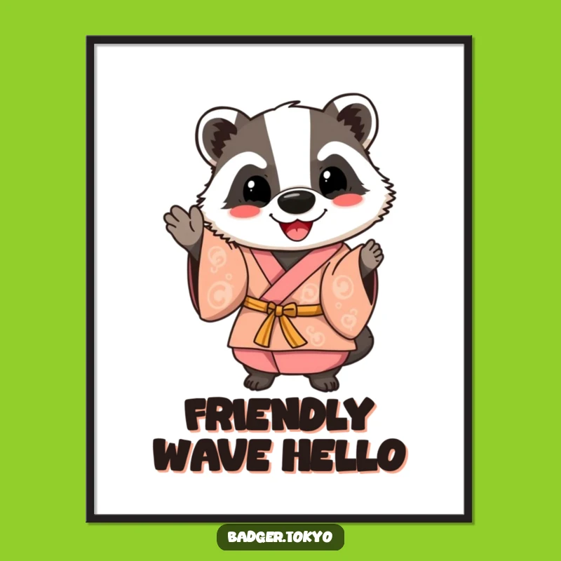 Funny Happy Badger Kimono Poster: Friendly Art, Cheerful Decor, Perfect Funny Gift
