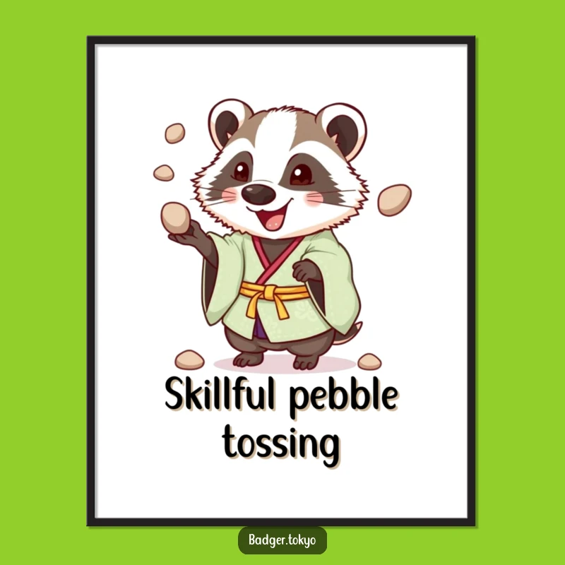 Funny Juggling Badger Kimono Poster: Enthusiastic Art, Cheerful Decor, Funny Gift