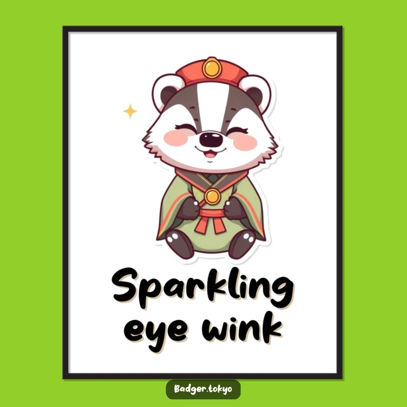Funny Winking Badger Kimono Poster: Mischievous Art, Happy Sparkle, Perfect Funny Gift