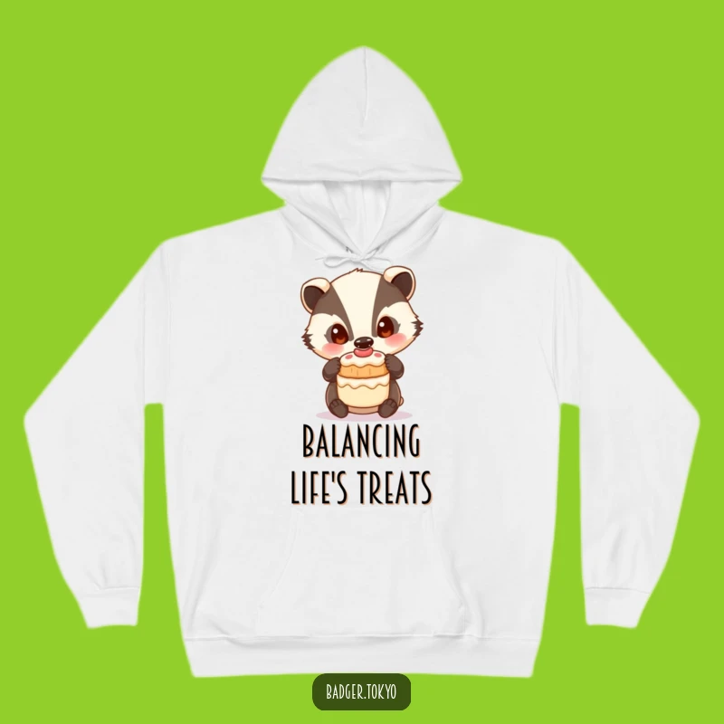 Funny Badger Cake Balance Hoodie - Cozy Curiosity Wear, Perfect Funny Gift