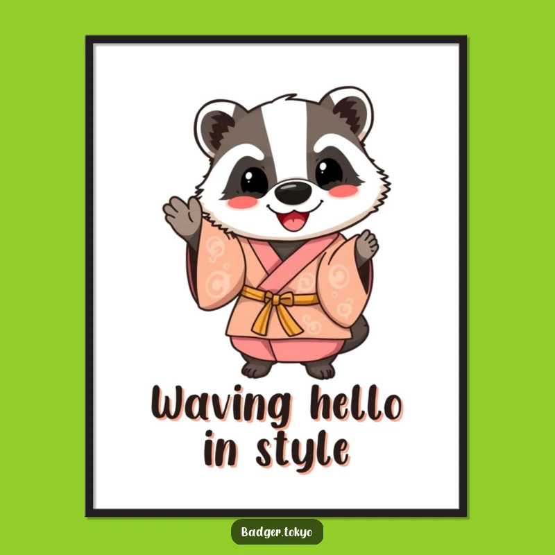 Funny Printable Wall Art: Waving Badger Kimono, Free Downloadable Cheerful Decor