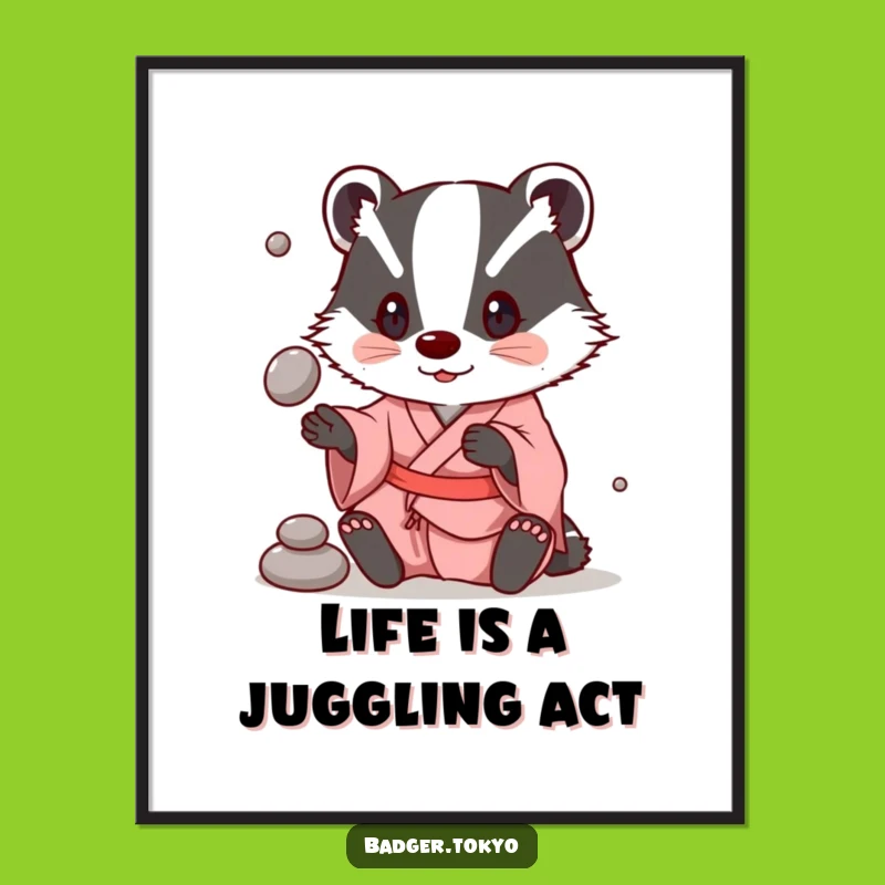 Funny Free Printable Wall Art: Juggling Badger in Kimono, Playful Downloadable Decor
