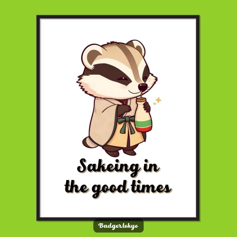 Free Printable Badger Wall Art: Sake Toast, Funny Downloadable Decor