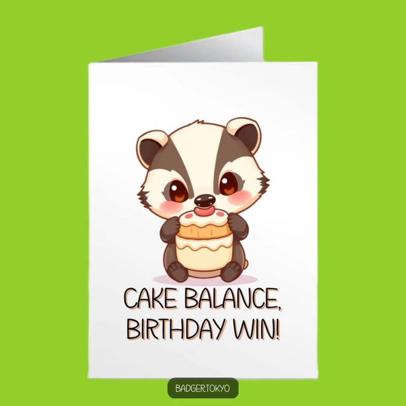 Free Printable Birthday Card: Curious Badger with Cake, Hilarious Birthday Treat Downloadable