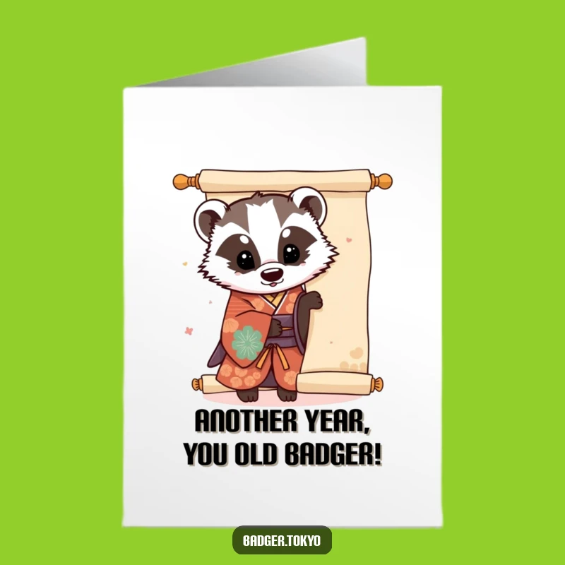 Free Printable Kawaii Badger Birthday Card: Funny Scroll Peek Downloadable Gift