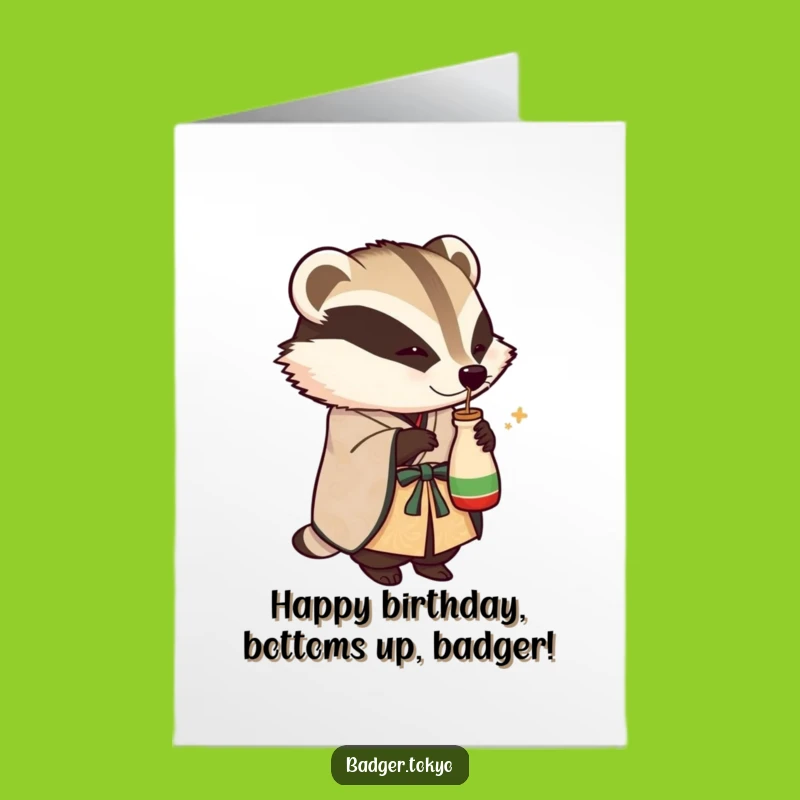 Free Printable Badger Birthday Card: Sake Toast, Funny Downloadable Gift
