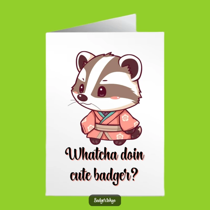 Funny Kawaii Badger Birthday Card Free Printable: Adorable Badger in Kimono Ecard