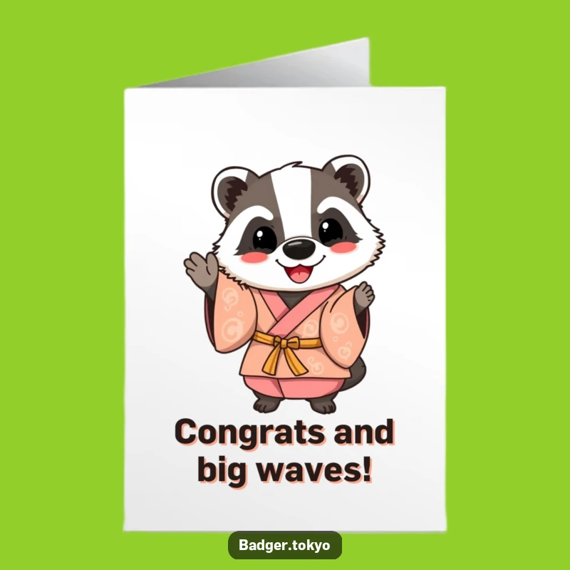 Free Printable Congrats Card: Waving Badger Kimono, Funny Downloadable Cheer!