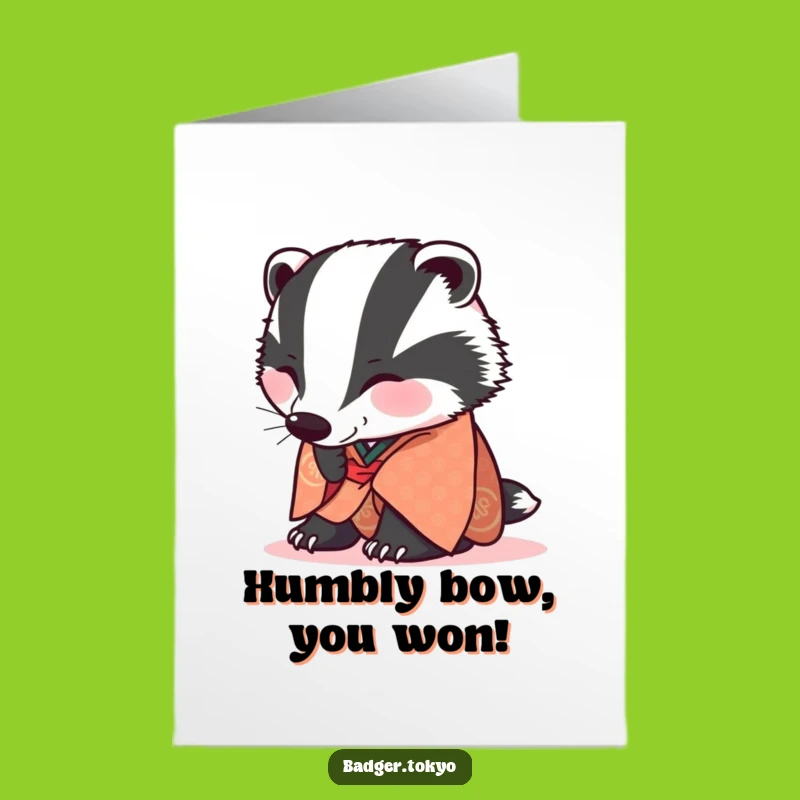 Free Printable Congratulations Card: Bowing Badger in Patterned Kimono, Elegant Achievement Greeting