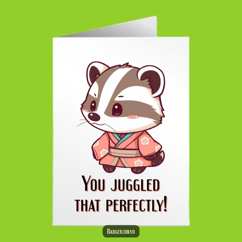 Free Printable Congratulations Card: Cute Badger in Kimono, Funny Downloadable Greeting