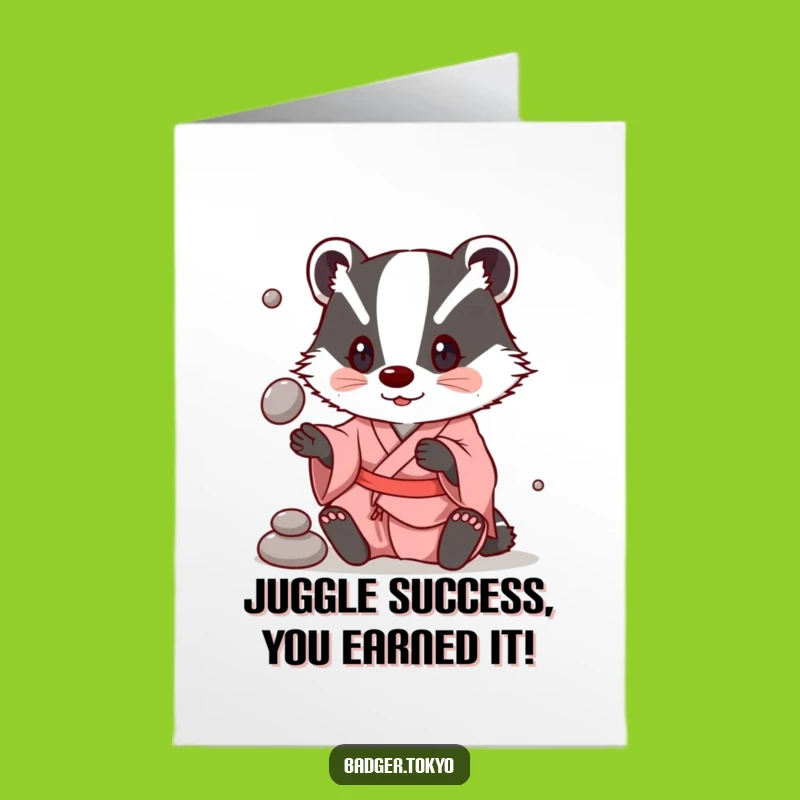 Free Printable Congratulations Card: Juggling Badger in Kimono, Remarkable Achievement Downloadable
