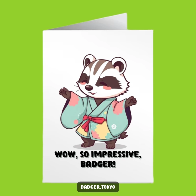 Free Printable Kawaii Badger Congrats Card: Funny Sweep Motion Downloadable