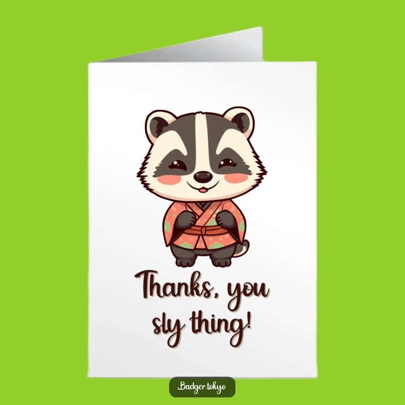 Free Printable Kawaii Badger Thank You Card: Funny Winking Badger Downloadable