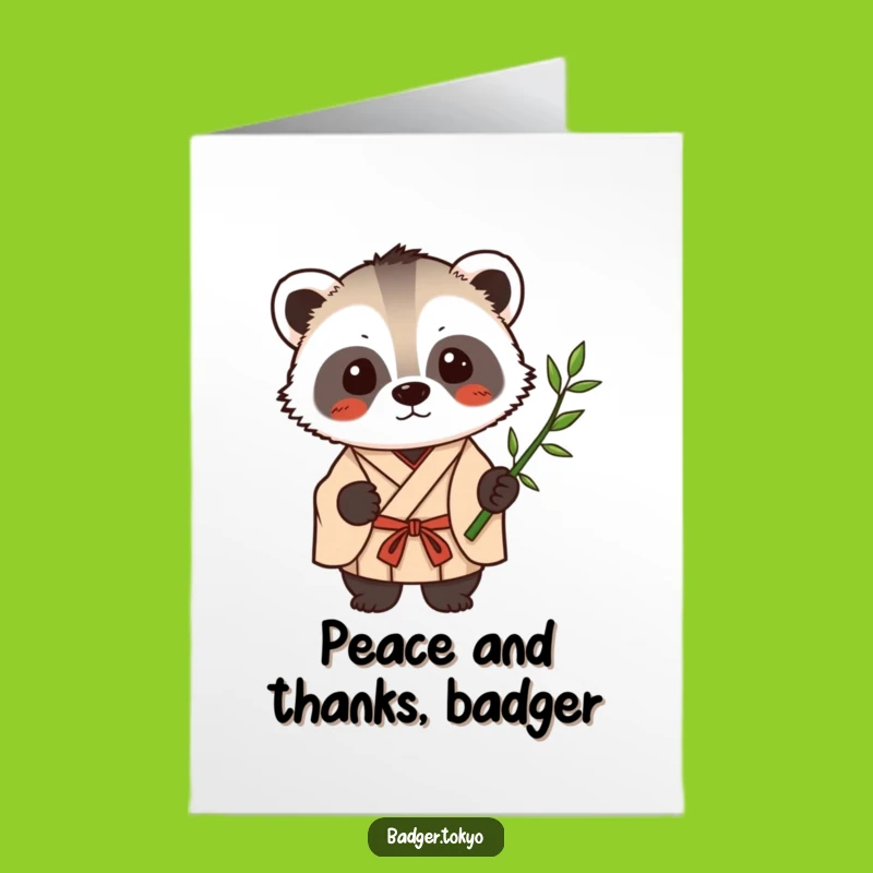 Free Printable Kawaii Badger Thank You Card: Zen Bamboo Downloadable