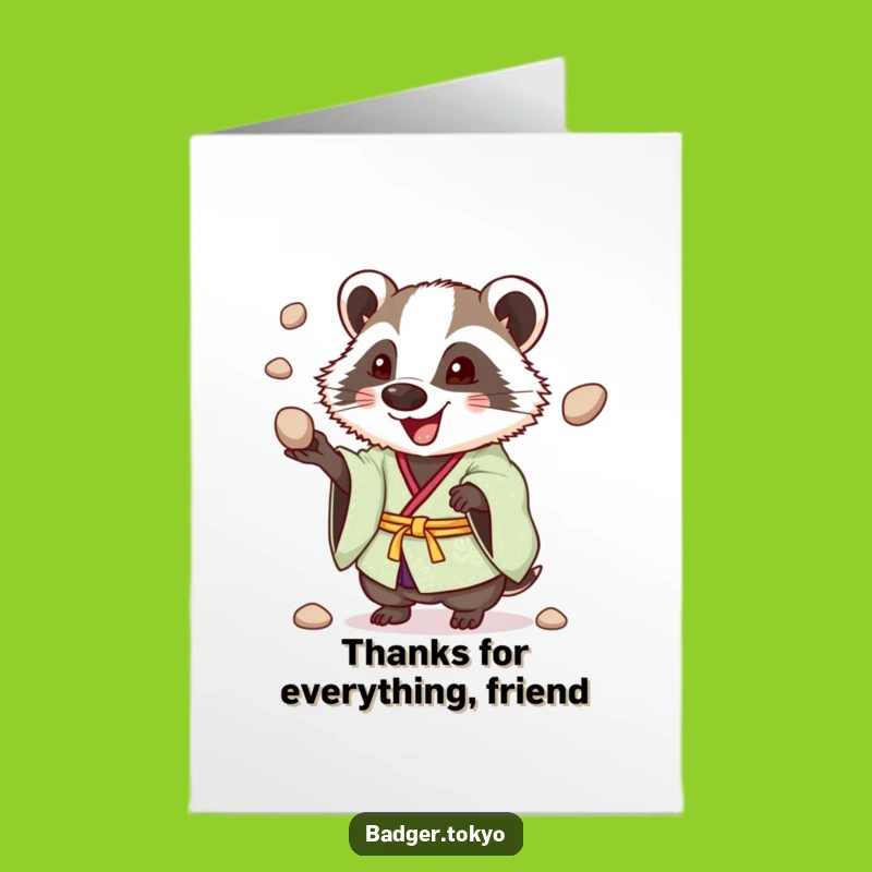 Free Printable Thank You Card: Juggling Badger Kimono, Funny Downloadable Style!