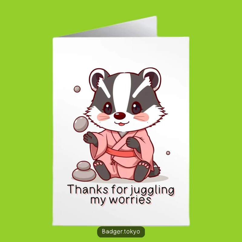 Free Printable Thank You Card: Juggling Badger in Kimono, Playful Gratitude Expression