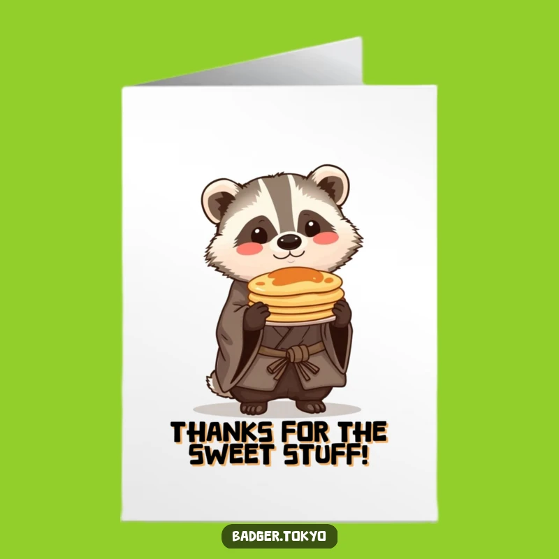 Free Printable Kawaii Badger Thank You Card: Funny Pancake Balance Downloadable