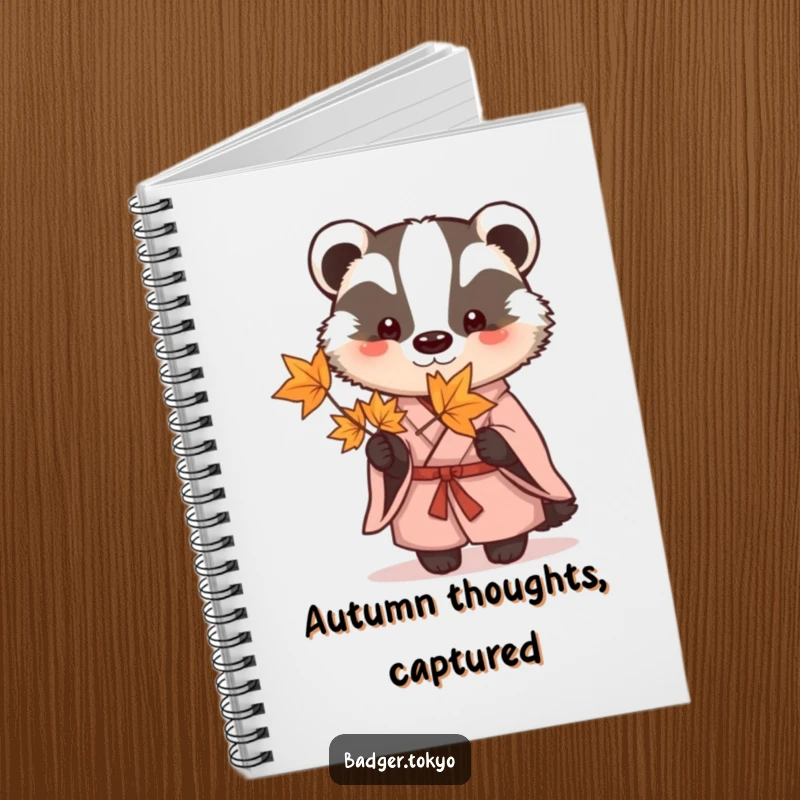 Funny Notebook: A badger in a kimono holds a delicate maple leaf, perfect for journaling your thoughts.