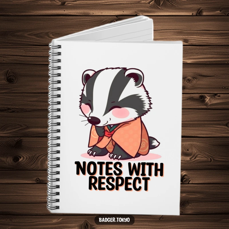 Funny Notebook: A badger in a patterned kimono bows low, perfect for journaling respectful thoughts.