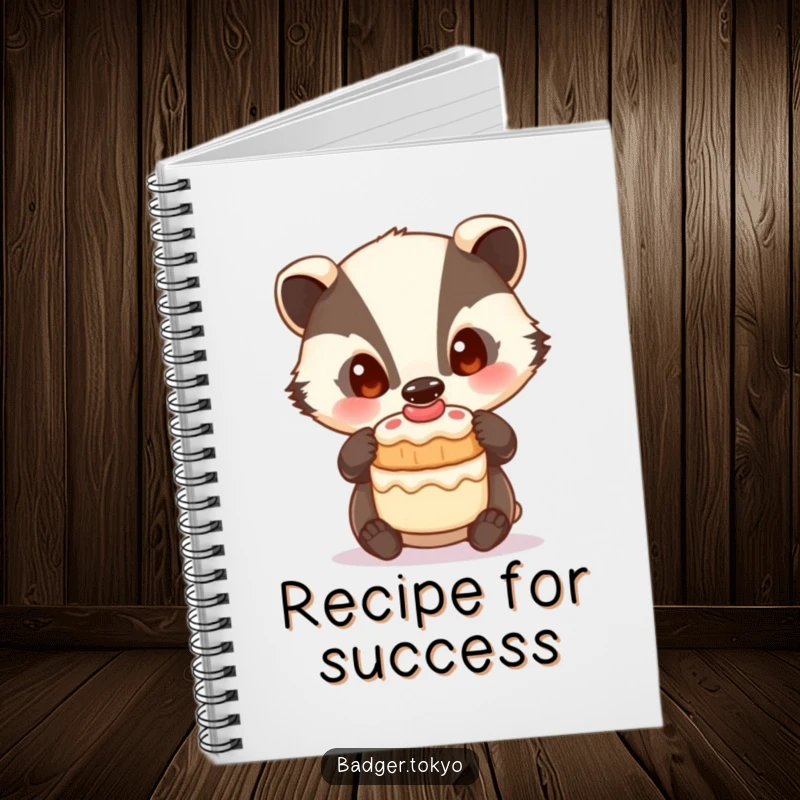 Funny Notebook: A badger with curious eyes balances a small cake, perfect for jotting down notes.