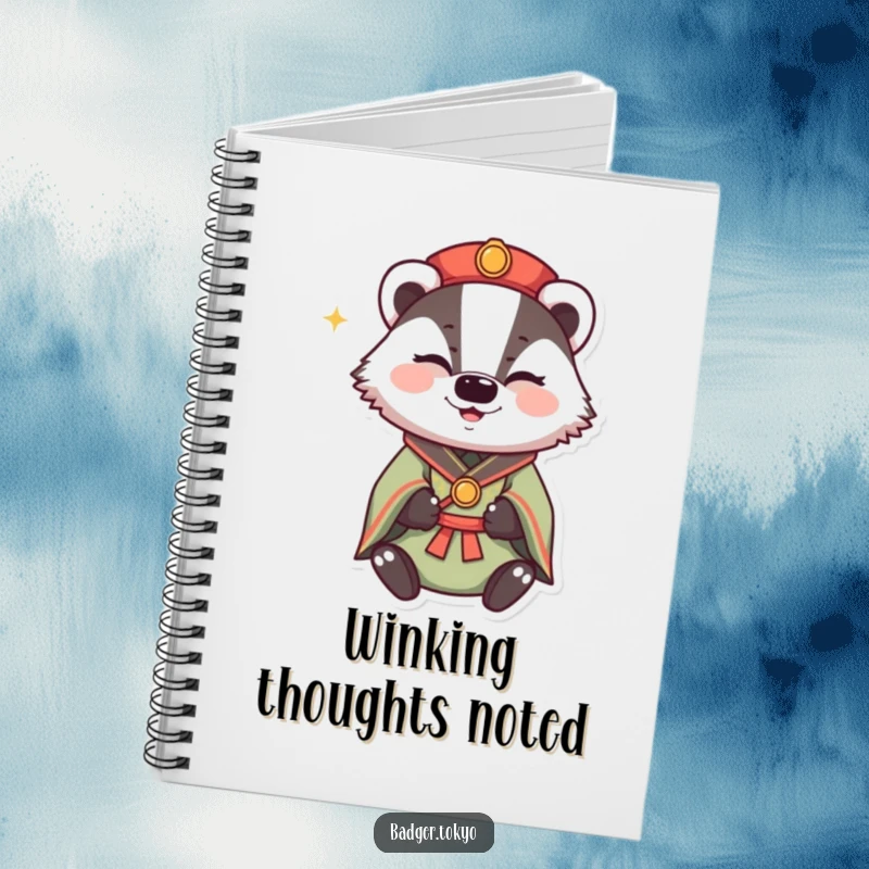 Funny Winking Badger Kimono Notebook, badger winking with happy sparkle, mischievous, journaling, creative, perfect funny gift.