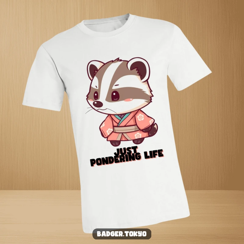 Funny Badger Kimono T-Shirt, kawaii badger tipped head, inquisitive expression, cute, playful, perfect funny gift.