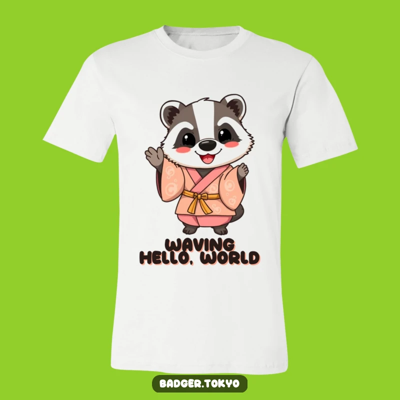 Funny Happy Badger Kimono T-Shirt: Friendly Wave, Cheerful Style, Great Funny Gift