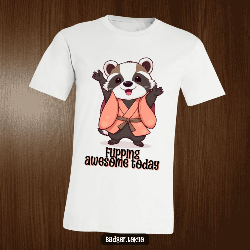 Funny Somersault Badger T-Shirt, badger doing playful somersault, agile, dynamic, athletic, perfect funny gift.