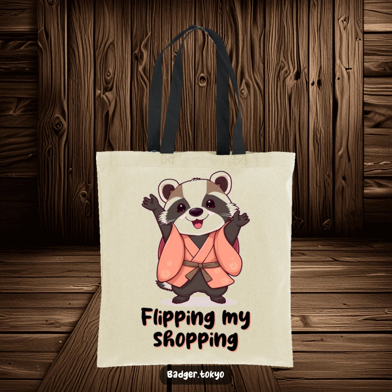 Funny Somersault Badger Kimono Tote Bag, badger performing playful somersault, agile, practical, dynamic, perfect funny gift.
